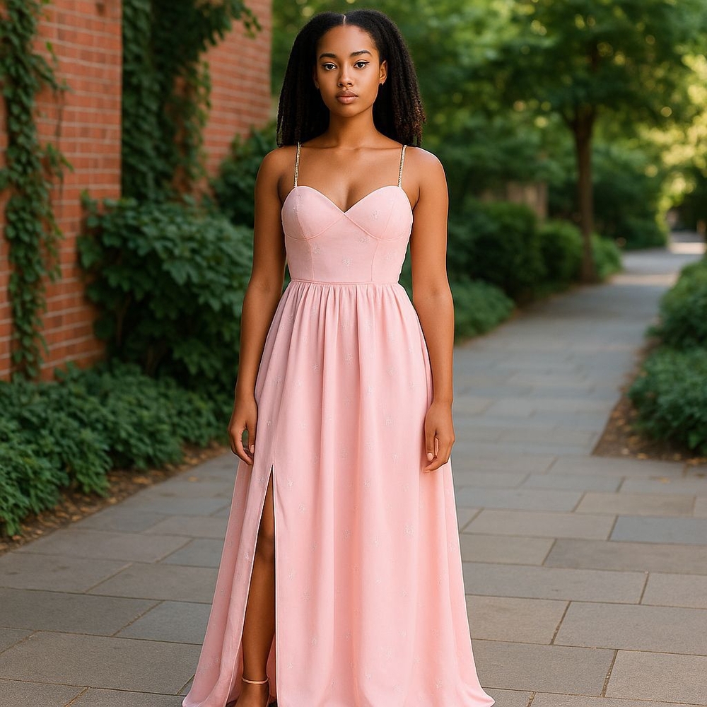 DRESS PRE-OWNED UNBRANDED SIZE XL SPARKING Elegant Pink Spaghetti Strap Dress